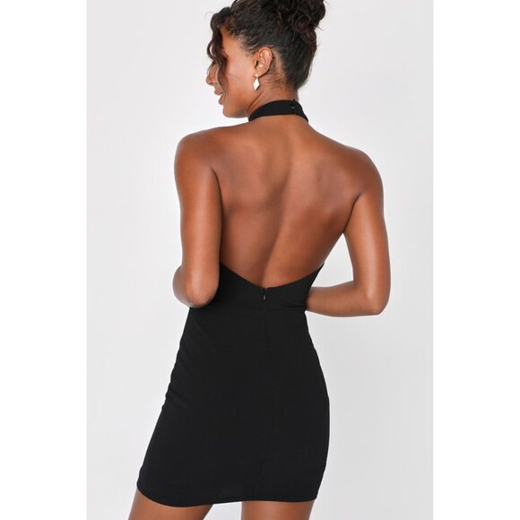 NWT Women Size Large Lulus Destined Impress Black Mesh Halter Bodycon Mini Dress - Picture 3 of 4